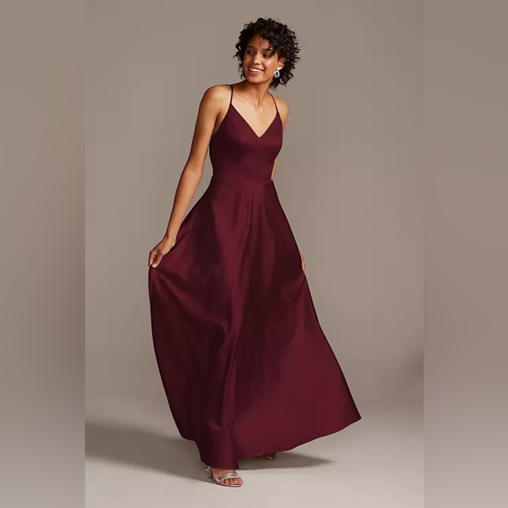 David’s Bridal Celebrate DB Studio Wine Satin Gown Style F20131 Size 6